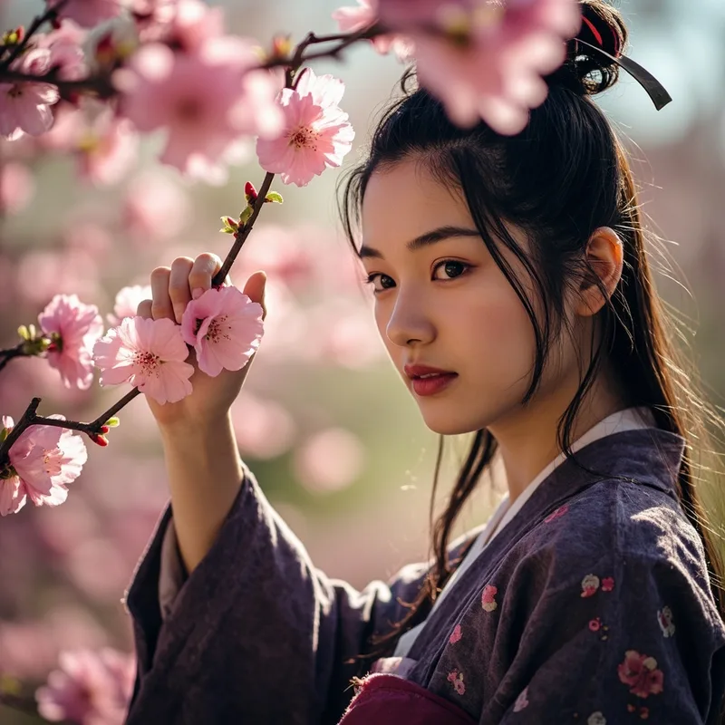 Девушка с цветущей сакурой — сгенерировано ИИ